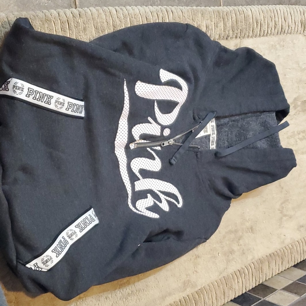 Gray 1/4 zip hoodie with pocket by Pink